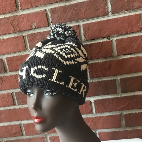 •MONCLER BEANIE 100% WOOL HAT POM POM LOGO BRAND - Picture 9 of 15